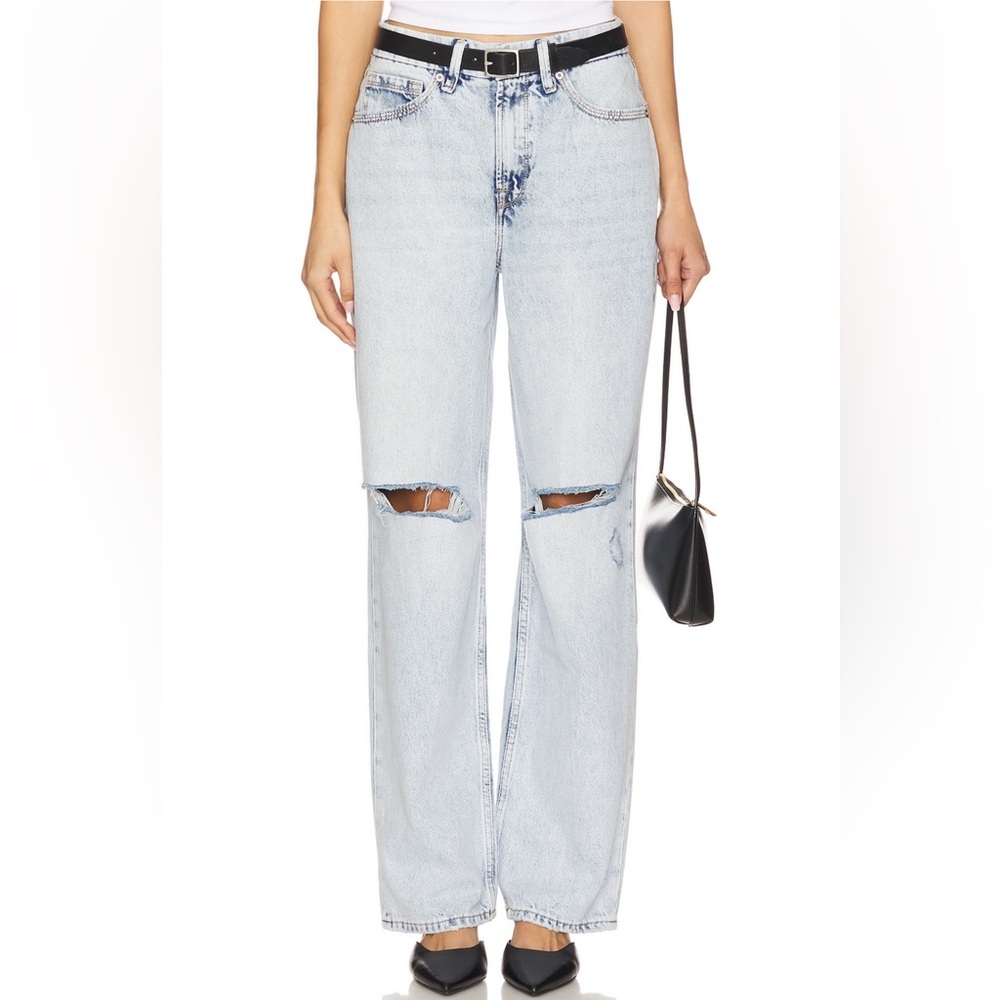 Good American  “Good ‘90s Relaxed”Women's Light Blue Distressed Jeans